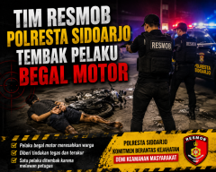 Unit Resmob Polresta Sidoarjo Ringkus komplotan Begal Motor 18 TKP, Satu Pelaku Di tembak.