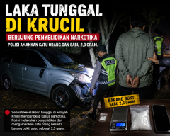Laka Tunggal Di Krucil Berujung Penyelidikan Narkotika, Polisi Amankan Satu Orang Dan Sabu 2,3 Gram.