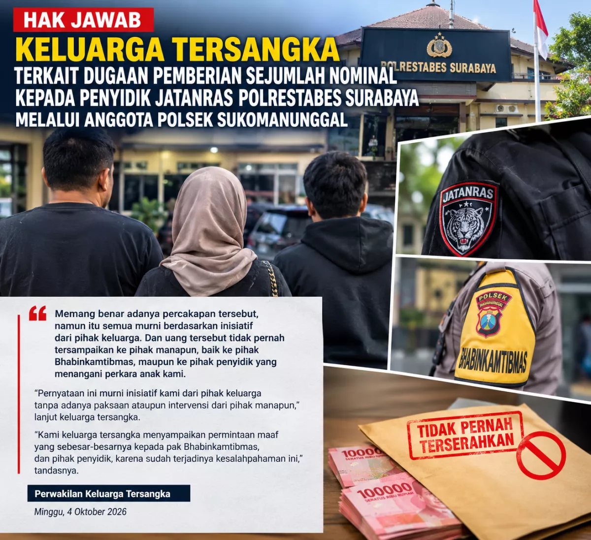 Percakapan Soal Pemberian Sejumlah Uang Murni Inisiatif Keluarga,Tidak Pernah Disampaikan Babinkamtibmas maupun penyidik