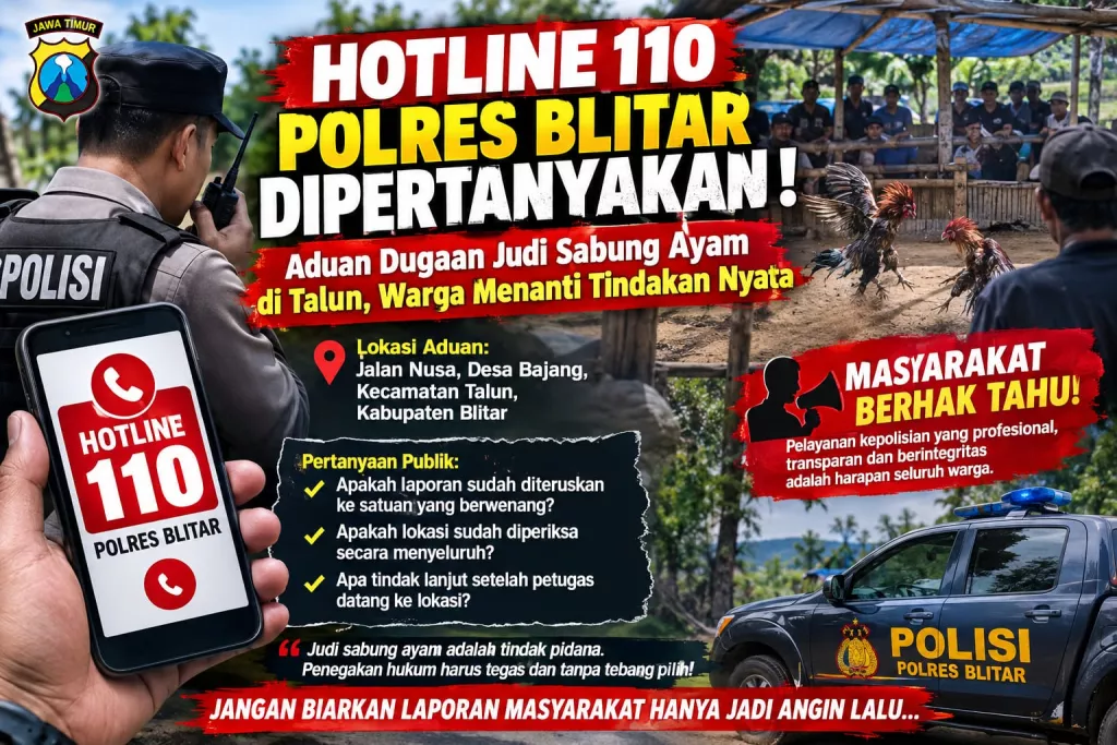 ‎HOTLINE 110 POLRES BLITAR DIPERTANYAKAN! Aduan Dugaan Judi Sabung Ayam di Talun, Warga Menanti Tindakan Nyata
