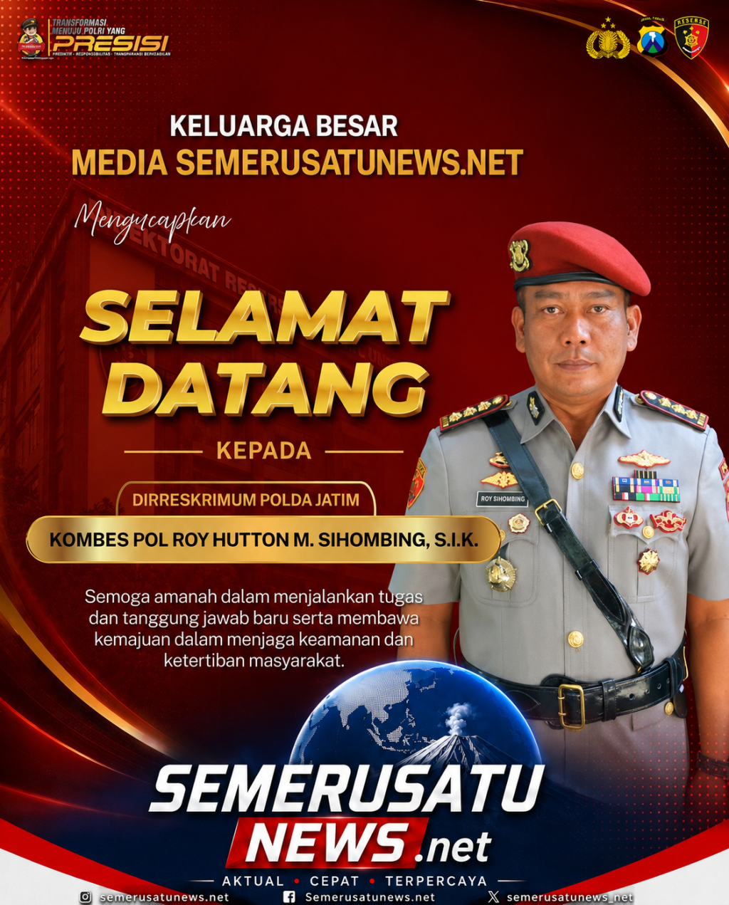 Kombes Pol Roy Hutton M. Sihombing, S.I.K. Resmi Menjabat Dirreskrimum Polda Jatim
