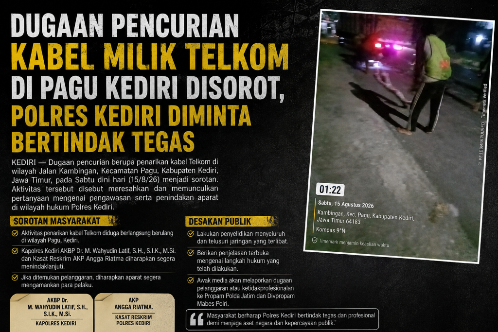 Dugaan Pencurian Kabel Milik Telkom di Pagu Kediri Disorot, Polres Kediri Diminta Bertindak Tegas
