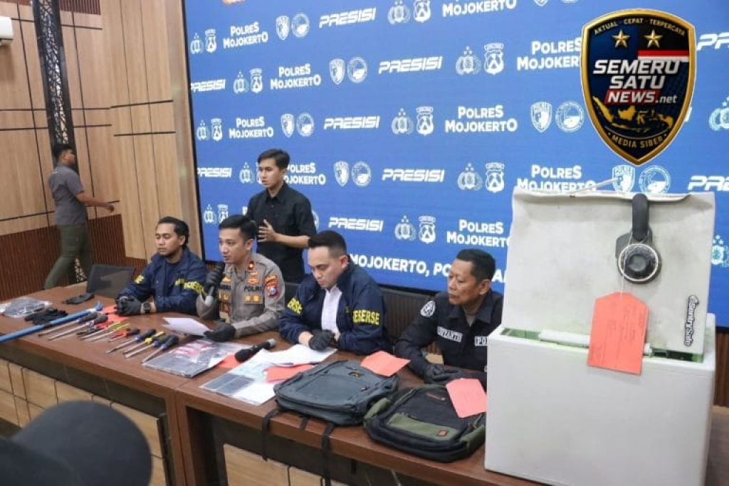 Polres Mojokerto Amankan 3 Tersangka Pencurian Brankas isi Rp.1,4 Miliar Milik Kampus UAC Pacet  