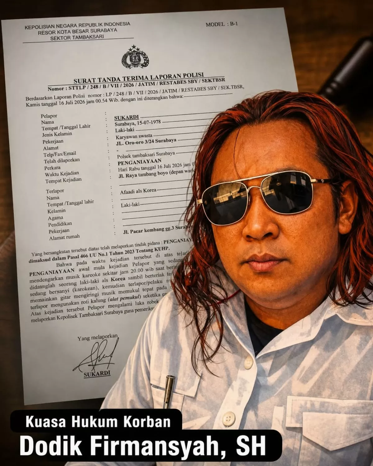 polsek tambaksari disorot, penanganan kasus penganiayaan advokat sukardi dinilai mencederai kepercayaan publik