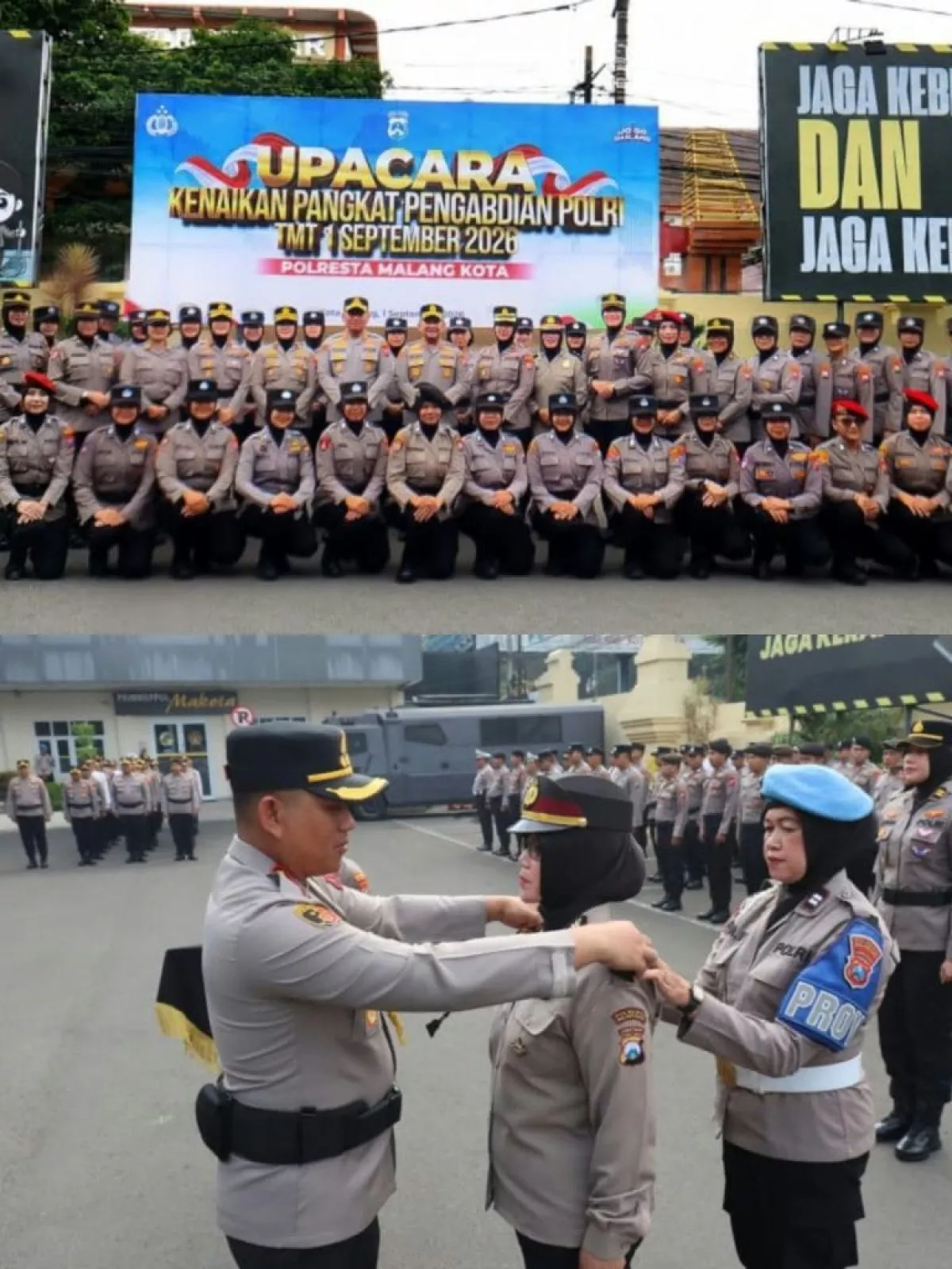 Kenaikan Pangkat Pengabdian & Peringatan HUT ke-78 Polwan RI, Kapolresta Malang Kota: Berikan Pelayanan Profesional.