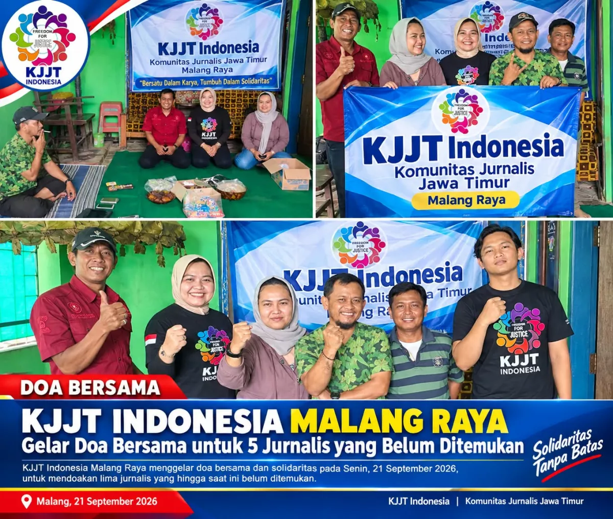 KJJT Indonesia Malang Raya Gelar Doa Bersama Serentak untuk 5 Jurnalis yang Belum Ditemukan.