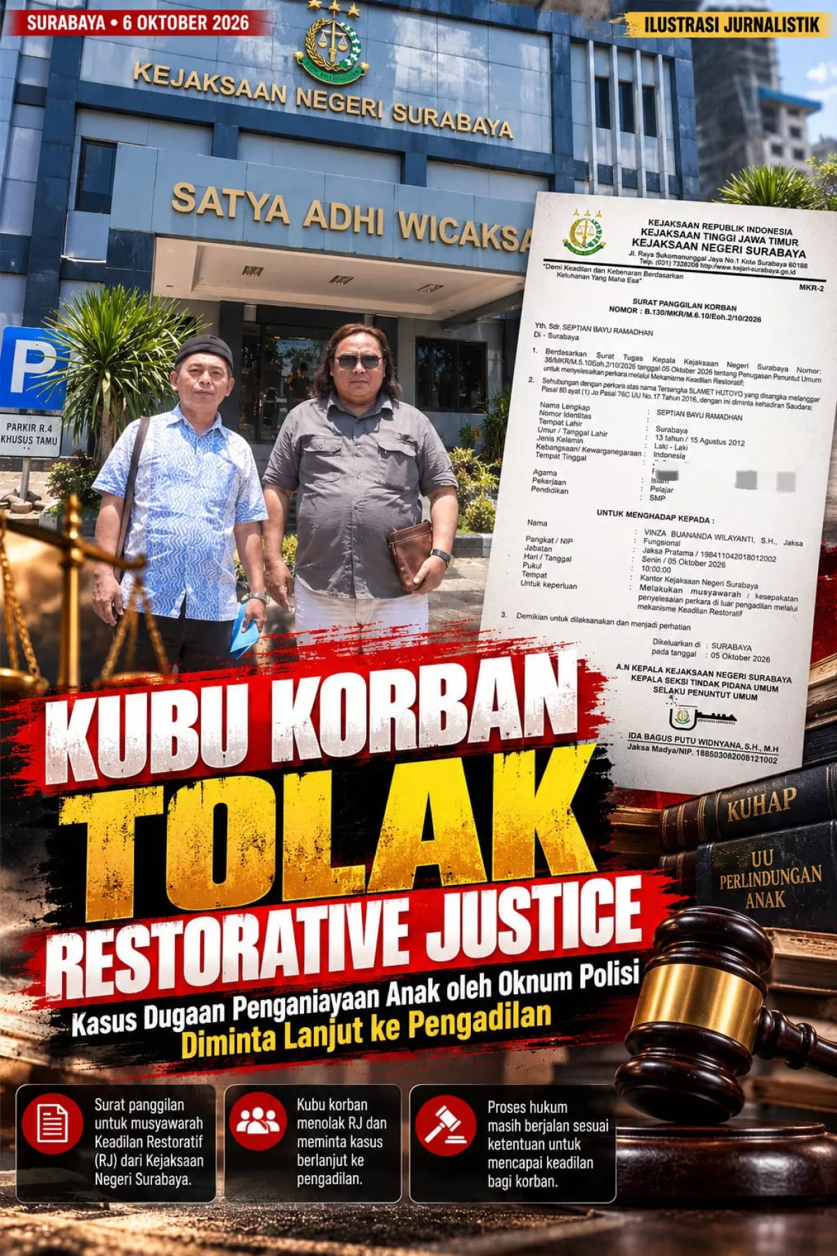 RJ Ditolak, Kubu Korban Desak Kasus Dugaan Penganiayaan Anak oleh Oknum Polisi Diadili